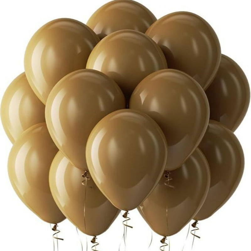 Latex balloons in caramel light brown with ribbon 100-pack