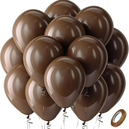 Latex balloons in cocoa brown with ribbon 100-pack