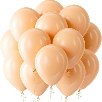 Latex balloons in warm nude with ribbon 100-pack