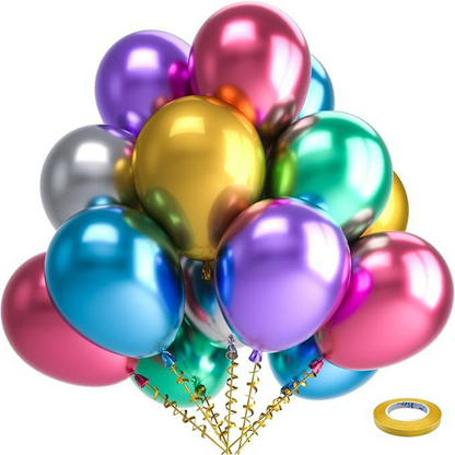 Latex balloons in chrome metallic assorted colors 50-pack