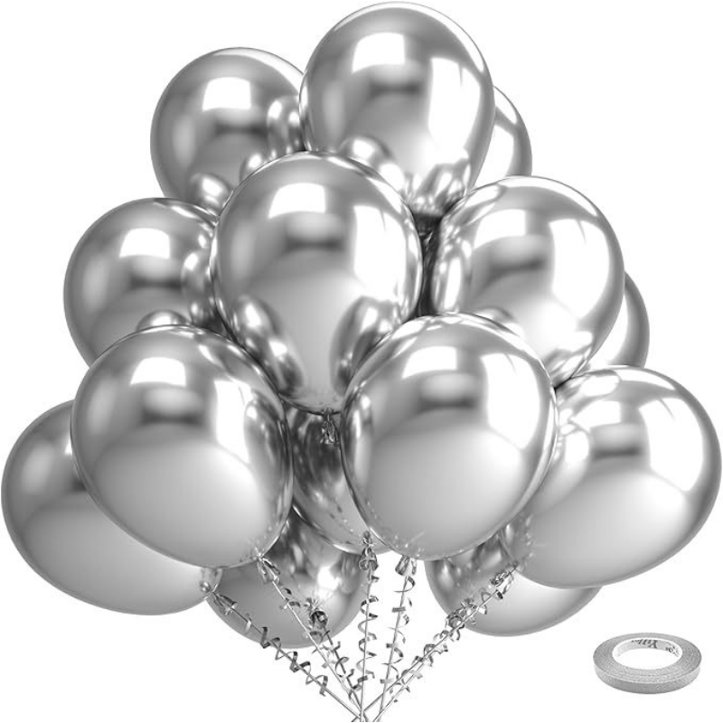Latex balloons in chrome metallic silver 50-pack
