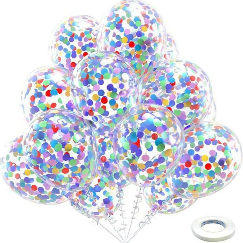 Latex balloons in clear with multi-color rainbow confetti 50-pack