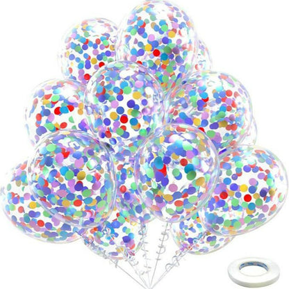 Latex balloons in clear with multi-color rainbow confetti 50-pack