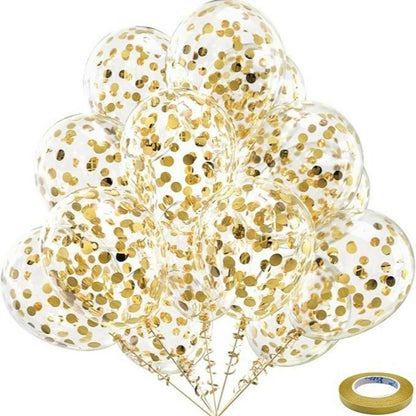 Latex balloons in clear with gold confetti 50-pack