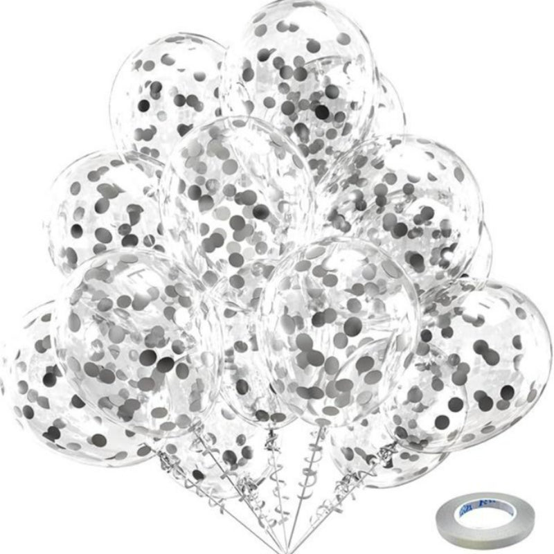 Latex balloons in clear with silver confetti 50-pack