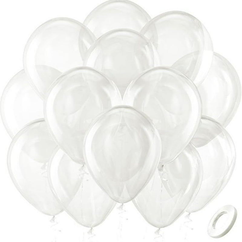 Latex balloons in crystal clear with ribbon 100-pack