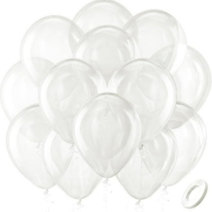 Latex balloons in crystal clear with ribbon 100-pack