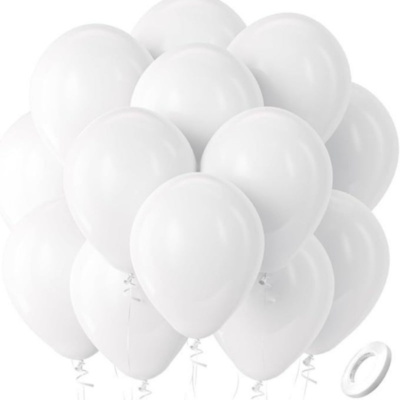 Latex balloons in pure white with ribbon 100-pack