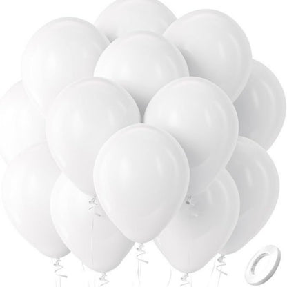 Latex balloons in pure white with ribbon 100-pack