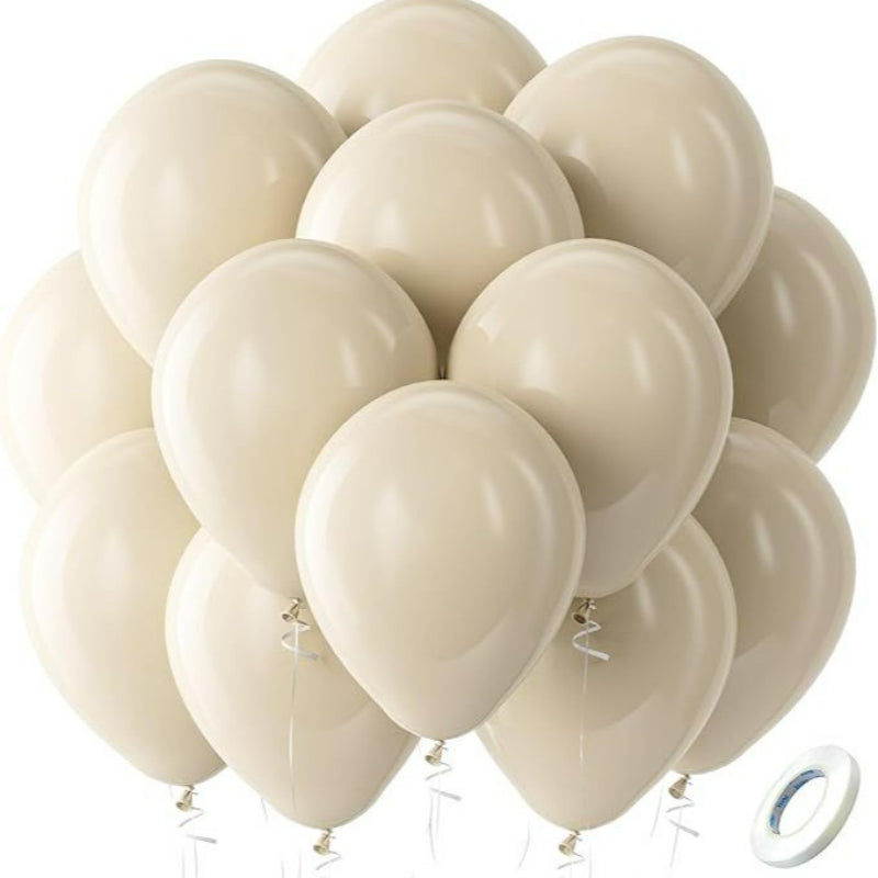 Latex balloons in sand white with ribbon 100-pack