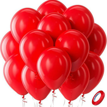 Latex balloons in classic red with ribbon 100-pack