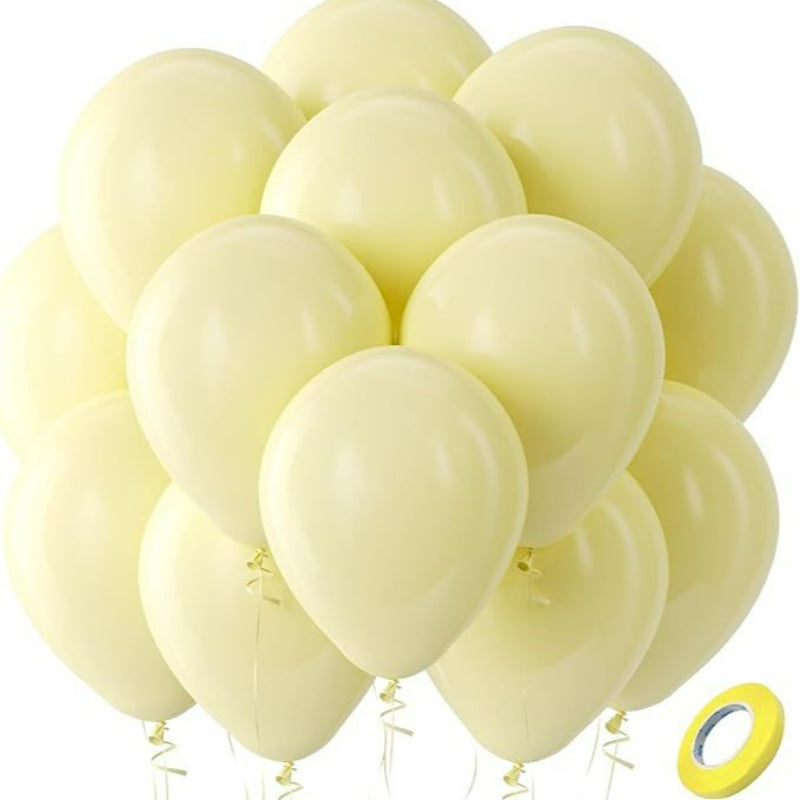 Latex balloons in light butter yellow with ribbon 100-pack