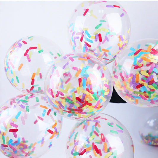 Pre-filled confetti balloon cluster with dense rainbow sprinkles