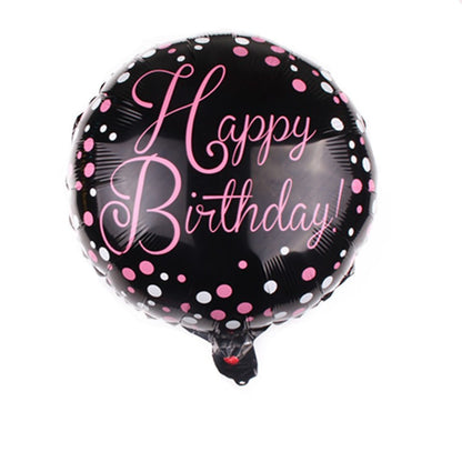 Black and pink dot Happy Birthday foil balloon, 18 inch