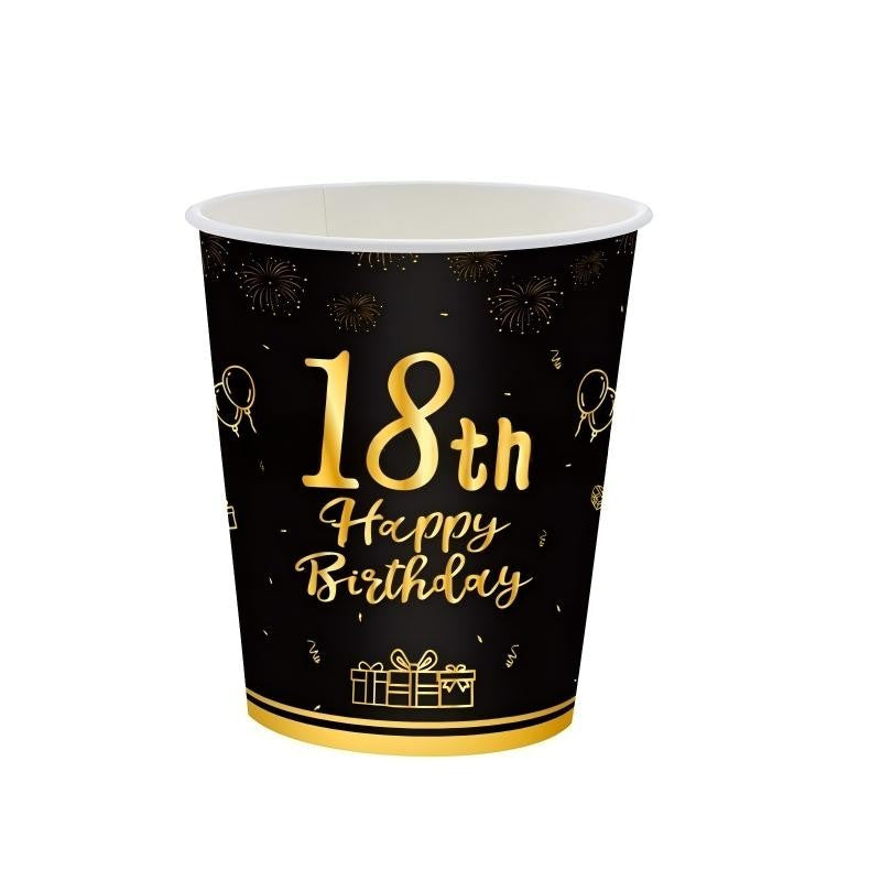 Black & Gold Birthday Party Supplies – Disposable Plates, Napkins, Cups & Tablecloth Set for Baby Boy or Girl Themed Celebration
