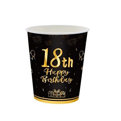 Black & Gold Birthday Party Supplies – Disposable Plates, Napkins, Cups & Tablecloth Set for Baby Boy or Girl Themed Celebration
