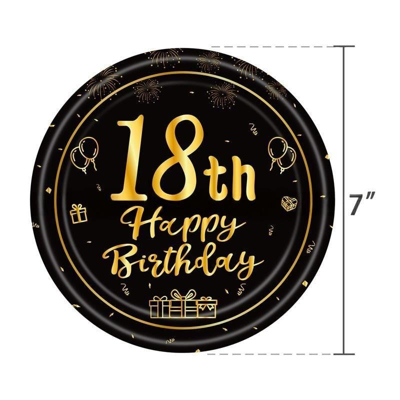 Black & Gold Birthday Party Supplies – Disposable Plates, Napkins, Cups & Tablecloth Set for Baby Boy or Girl Themed Celebration
