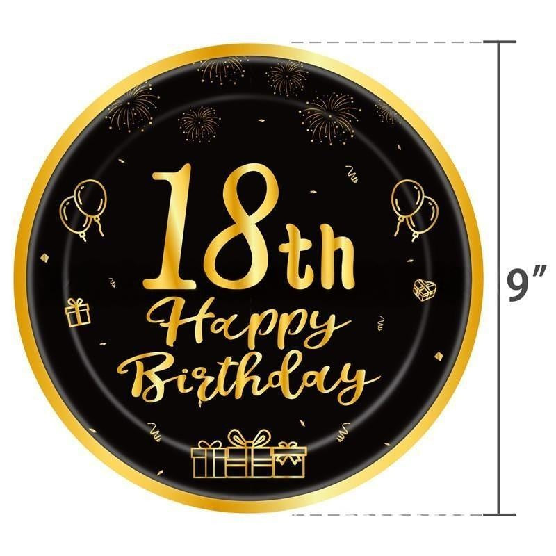 Black & Gold Birthday Party Supplies – Disposable Plates, Napkins, Cups & Tablecloth Set for Baby Boy or Girl Themed Celebration