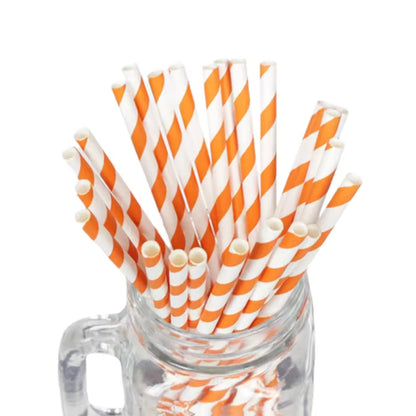 Colored Stripe Paper Straws 197*6mm - Biodegradable, Thickened for Bubble Tea & Coffee