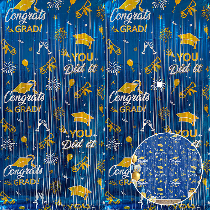 Graduation Tinsel Curtain | Printed Bachelor Hat Fringe Door Backdrop | Party Decoration
