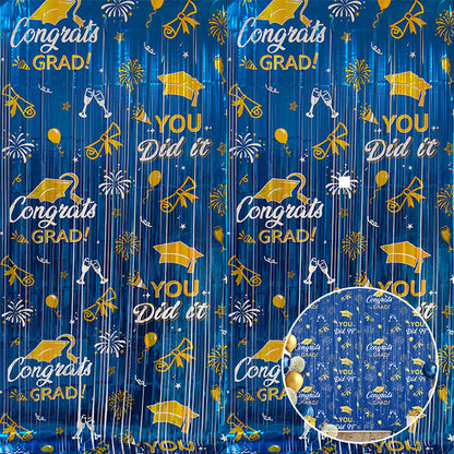 Graduation Tinsel Curtain | Printed Bachelor Hat Fringe Door Backdrop | Party Decoration