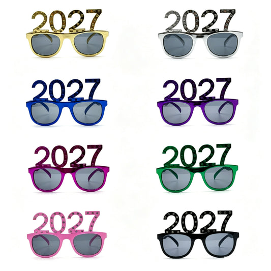2027 Rhinestone Number Glasses, Funny New Year's Eve Party Sunglasses & Electroplated Photo Booth Props for NYE