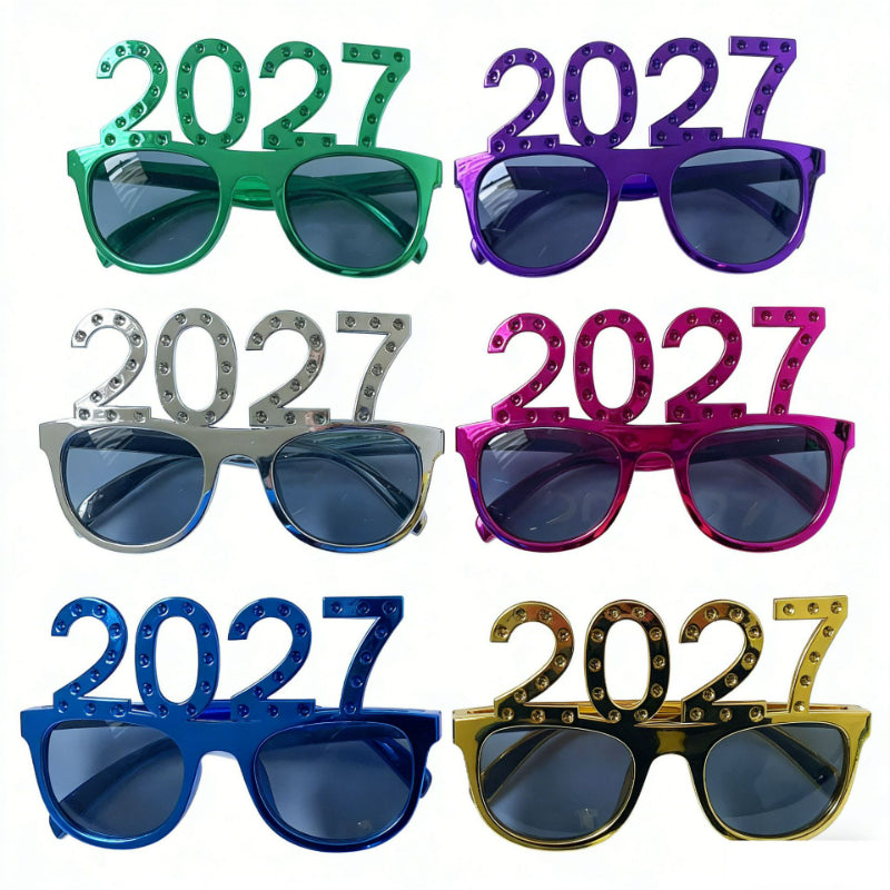 2027 Rhinestone Number Glasses, Funny New Year's Eve Party Sunglasses & Electroplated Photo Booth Props for NYE