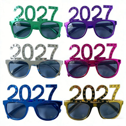 2027 Rhinestone Number Glasses, Funny New Year's Eve Party Sunglasses & Electroplated Photo Booth Props for NYE