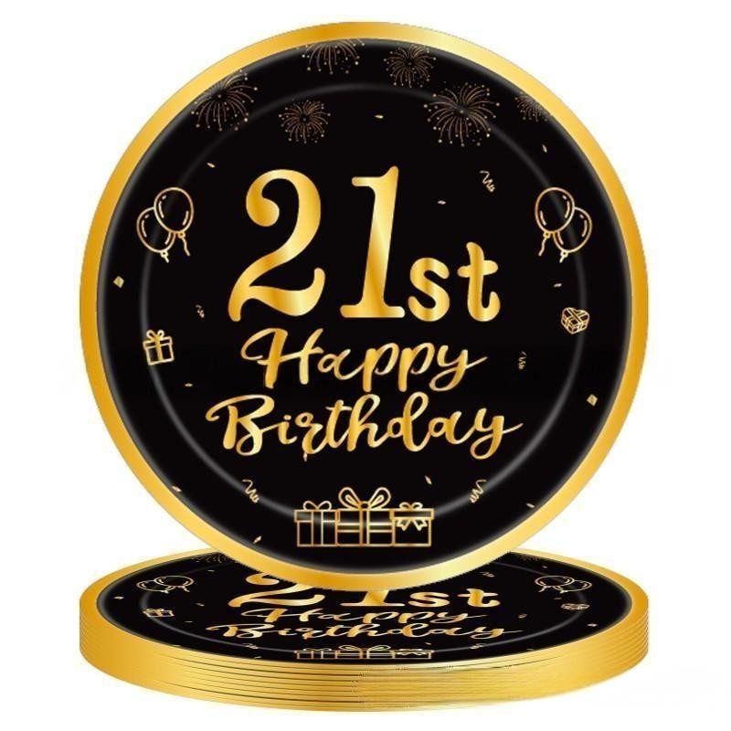 Black & Gold Birthday Party Supplies – Disposable Plates, Napkins, Cups & Tablecloth Set for Baby Boy or Girl Themed Celebration