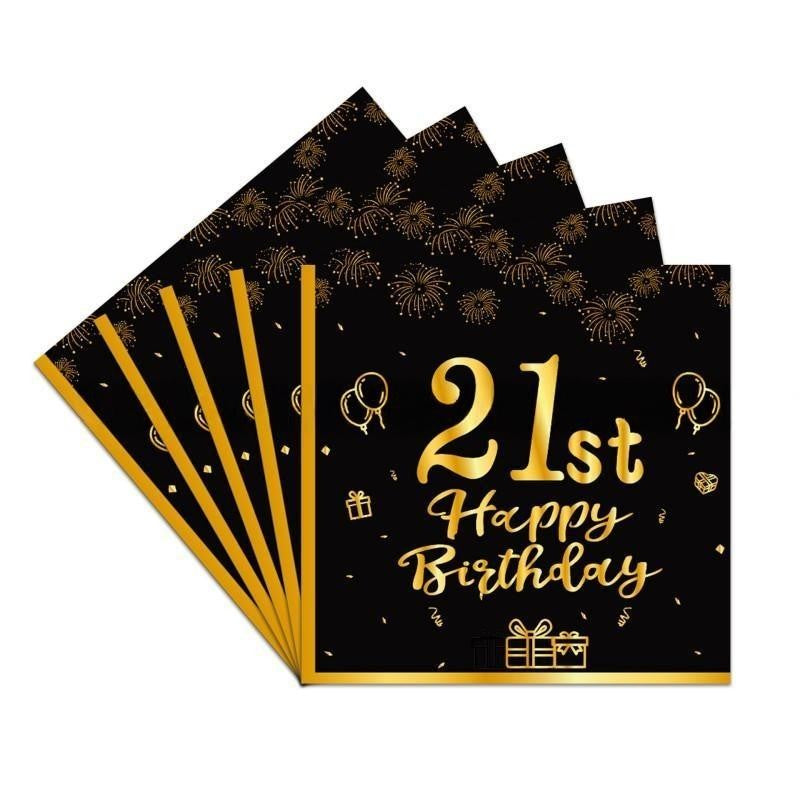 Black & Gold Birthday Party Supplies – Disposable Plates, Napkins, Cups & Tablecloth Set for Baby Boy or Girl Themed Celebration