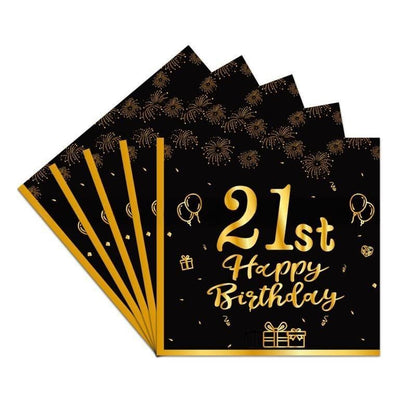 Black & Gold Birthday Party Supplies – Disposable Plates, Napkins, Cups & Tablecloth Set for Baby Boy or Girl Themed Celebration