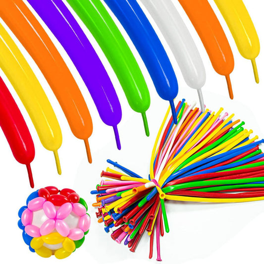 260Q twisting balloon assorted rainbow bundle with woven sphere