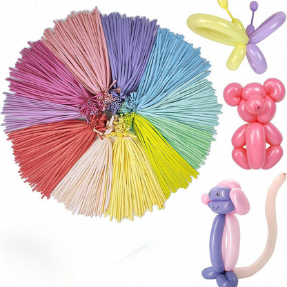 260Q twisting balloon macaron pastel wheel with sculpted bear