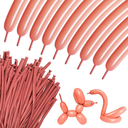 260Q twisting balloon retro dusty rose with sculpted poodle