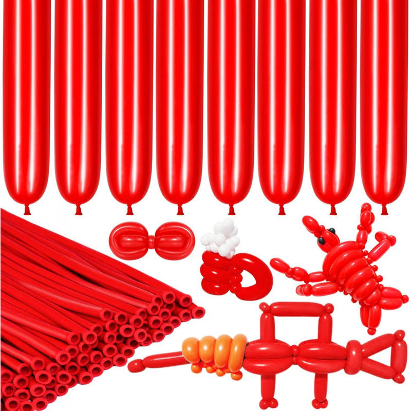 260Q twisting balloon pearl red bundle with sculpted flower