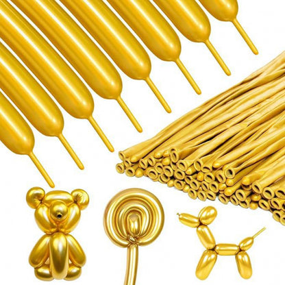 260Q twisting balloon metallic gold bundle with sculpted dog