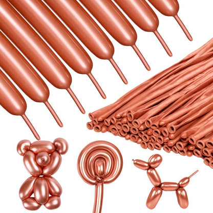 260Q twisting balloon metallic rose gold with sculpted bear
