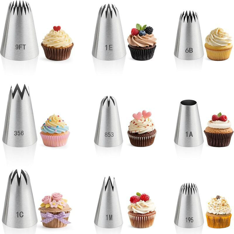Stainless steel piping nozzle set 9-piece large icing tips array