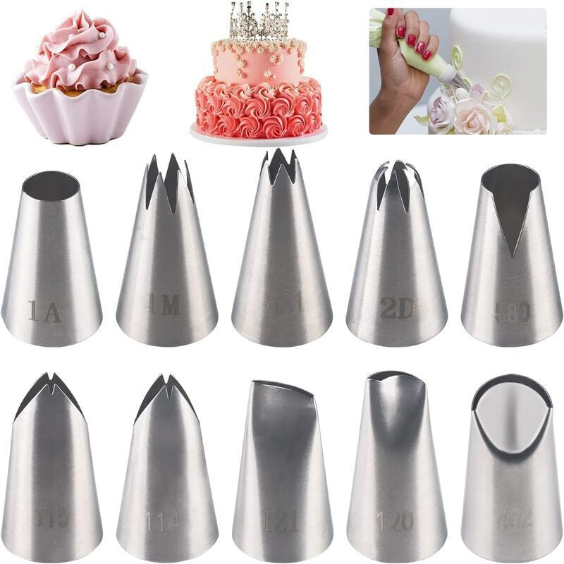Stainless steel piping nozzle set 10-piece drop flower tips collection