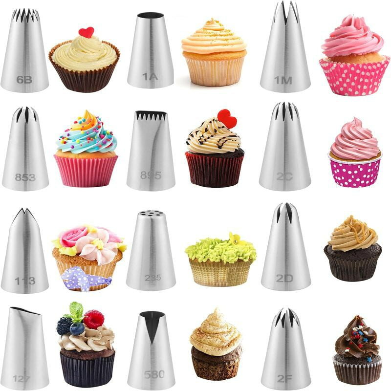 Stainless steel piping nozzle set 12-piece multi-style tips grid