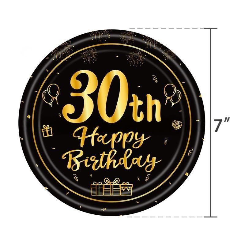 Black & Gold Birthday Party Supplies – Disposable Plates, Napkins, Cups & Tablecloth Set for Baby Boy or Girl Themed Celebration