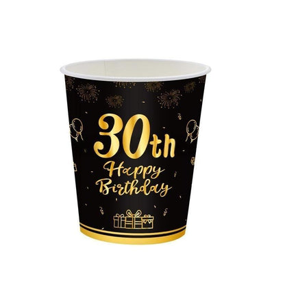 Black & Gold Birthday Party Supplies – Disposable Plates, Napkins, Cups & Tablecloth Set for Baby Boy or Girl Themed Celebration