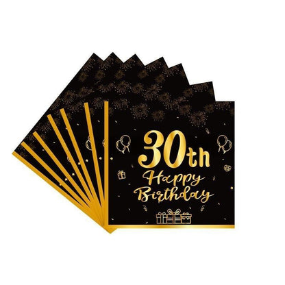 Black & Gold Birthday Party Supplies – Disposable Plates, Napkins, Cups & Tablecloth Set for Baby Boy or Girl Themed Celebration