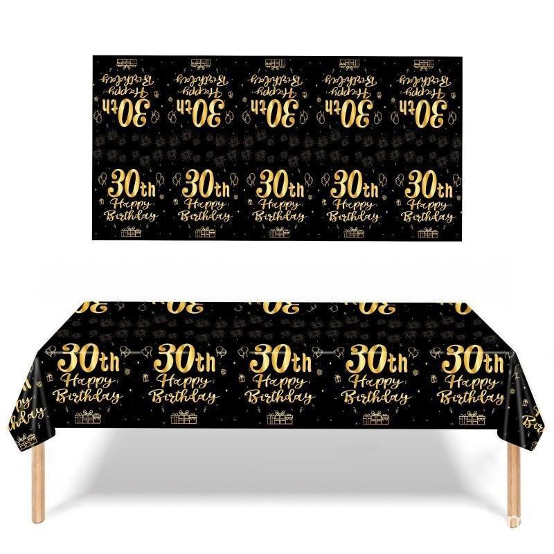 Black & Gold Birthday Party Supplies – Disposable Plates, Napkins, Cups & Tablecloth Set for Baby Boy or Girl Themed Celebration
