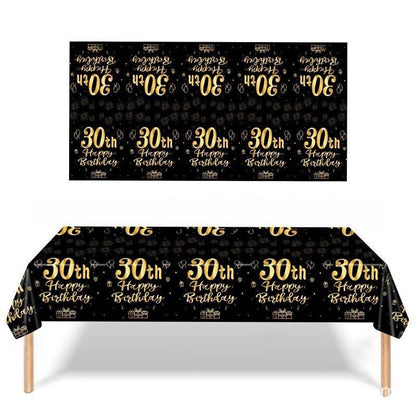 Black & Gold Birthday Party Supplies – Disposable Plates, Napkins, Cups & Tablecloth Set for Baby Boy or Girl Themed Celebration