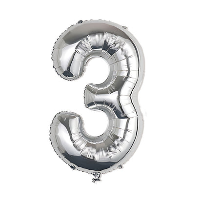 32-inch number foil balloon metallic silver digit three