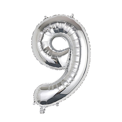 32-inch number foil balloon metallic silver digit nine