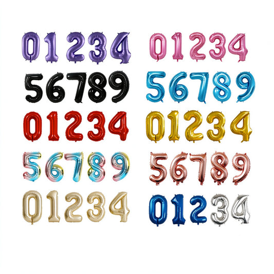 32-inch number foil balloon multi-color assortment grid overview