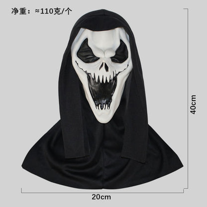 Evil ghost face Halloween mask with hood