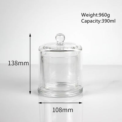 Luxury Empty Clear Glass Transparent Bell Shape Desktop Candle Holder Scented Candle Jar With Cover for Decoration DIY Candle (120ml-730ml)